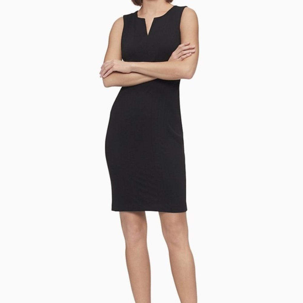 NWT Calvin Klein Alexi Knit Sleeveless V-Neck Sheath Dress Black Womens Size 12